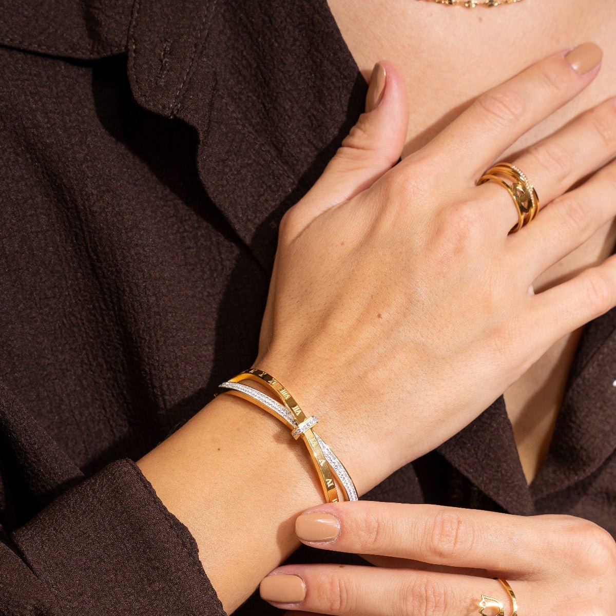 Römisches Zirkonia-Armband, 18 Karat vergoldet