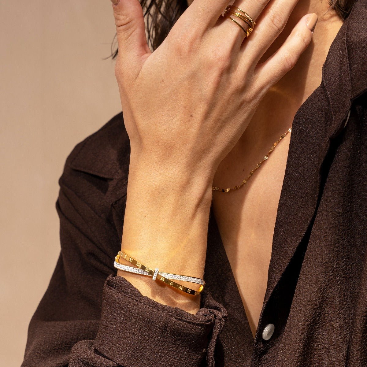 Römisches Zirkonia-Armband, 18 Karat vergoldet