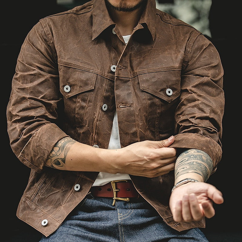 Herren Retro Wachsjacke aus Baumwolle – Robust, Wasserdicht & Im Militärstil