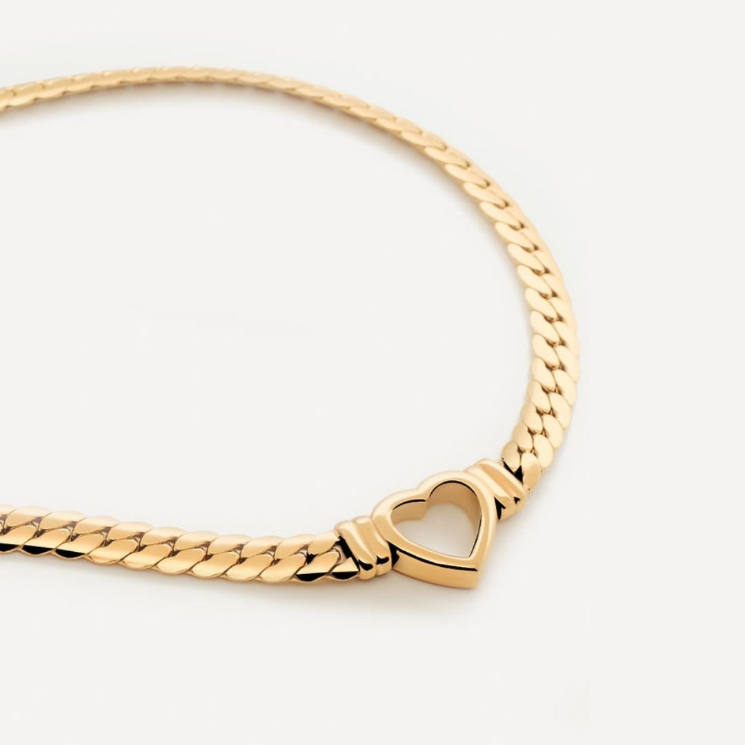 Minimalistische Herz-Choker-Halskette, 18 Karat vergoldet