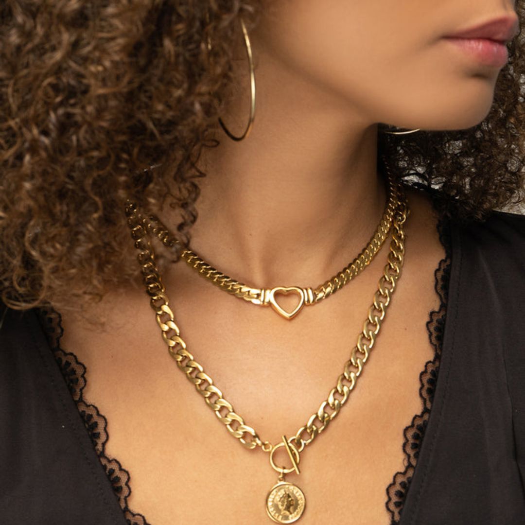 Minimalistische Herz-Choker-Halskette, 18 Karat vergoldet