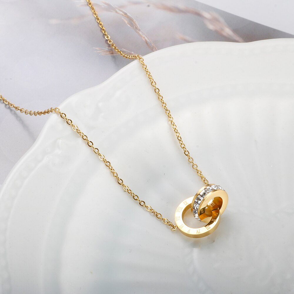 Imperiale Halskette mit Zirkonia-Stein, 18 Karat vergoldet