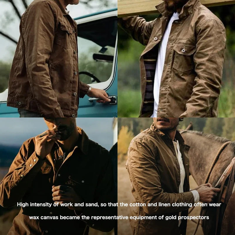 Herren Retro Wachsjacke aus Baumwolle – Robust, Wasserdicht & Im Militärstil