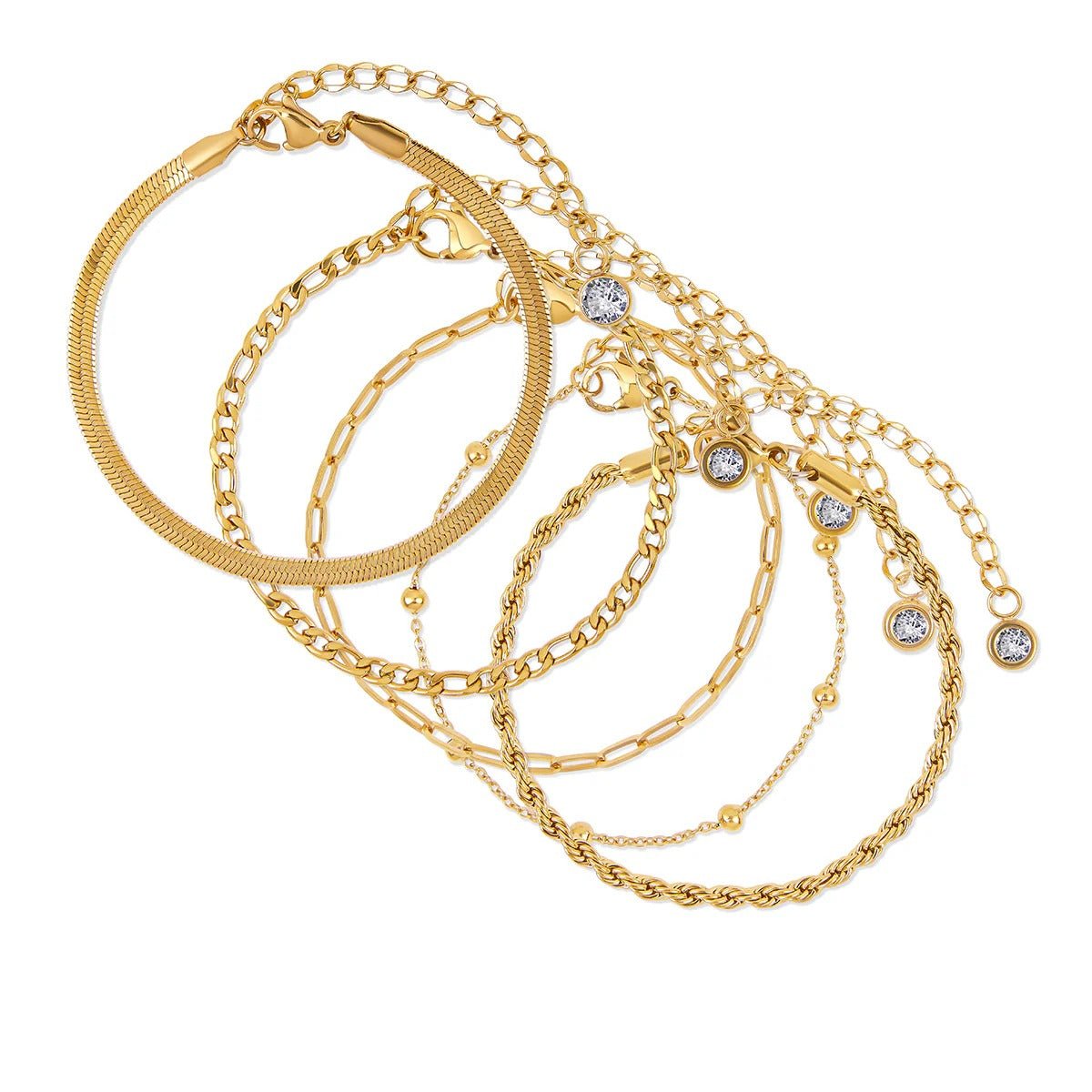 Glamouröses Armbandset mit Zirkonia, 18 Karat vergoldet